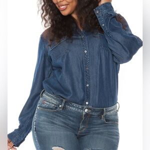 Slink Jeans Dark Blue Denim Chambray Western Oversized Button Down Shirt | Sz. 0